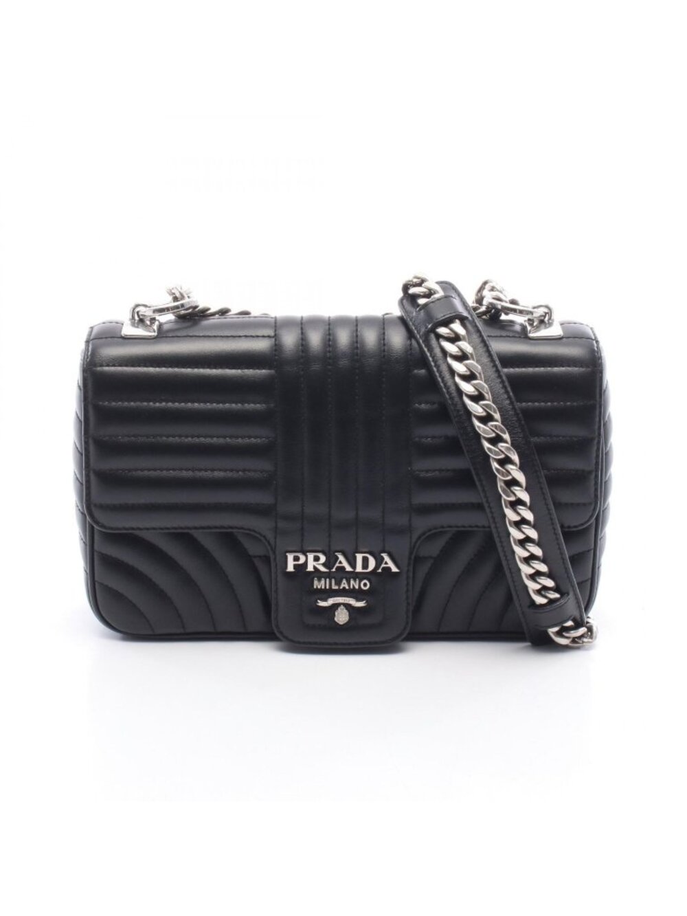 Prada Shoulder Bag Dia Glam Chain Medium Black Leather